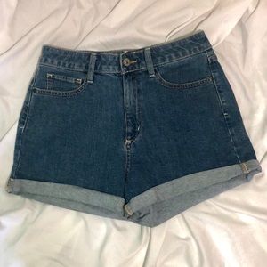 Blue High-waisted Mom Shorts